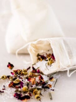 Dried tea and flowers for a bath tea.