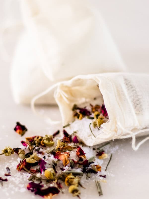 Dried tea and flowers for a bath tea.
