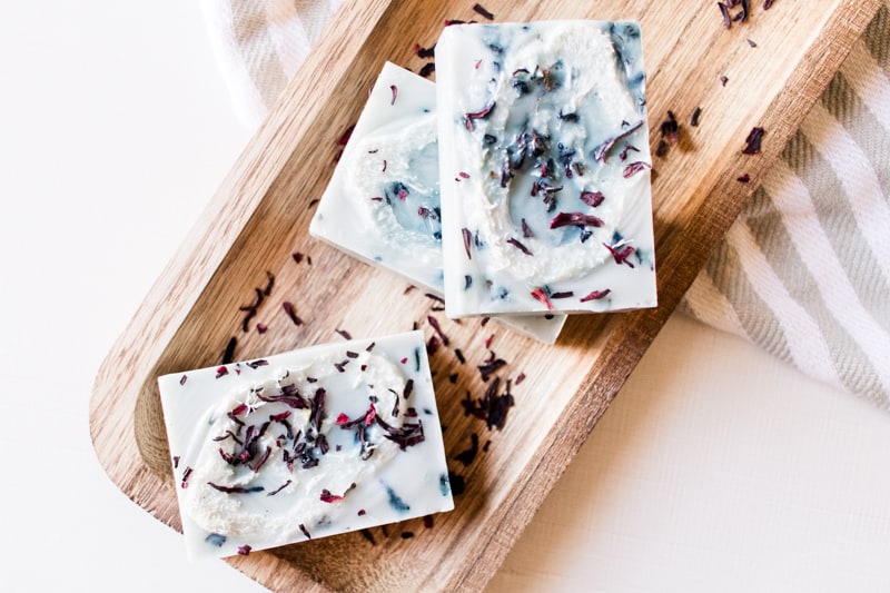 Body wash loofa bars with flower petals infused.