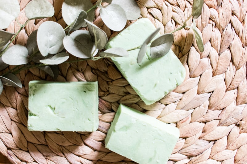 Textured soap bars spread out to dry.