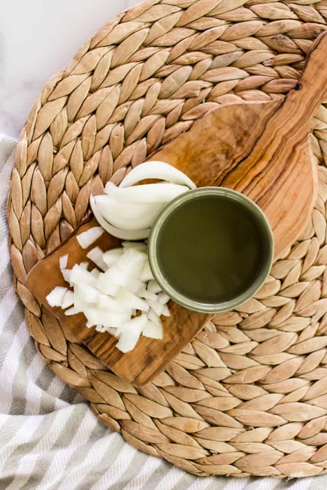 Onion oil for hair growth on whicker mat.