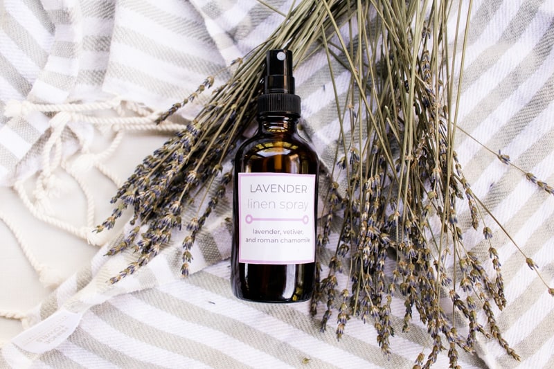 Lavender scented DIY linen spray in a bottle. 