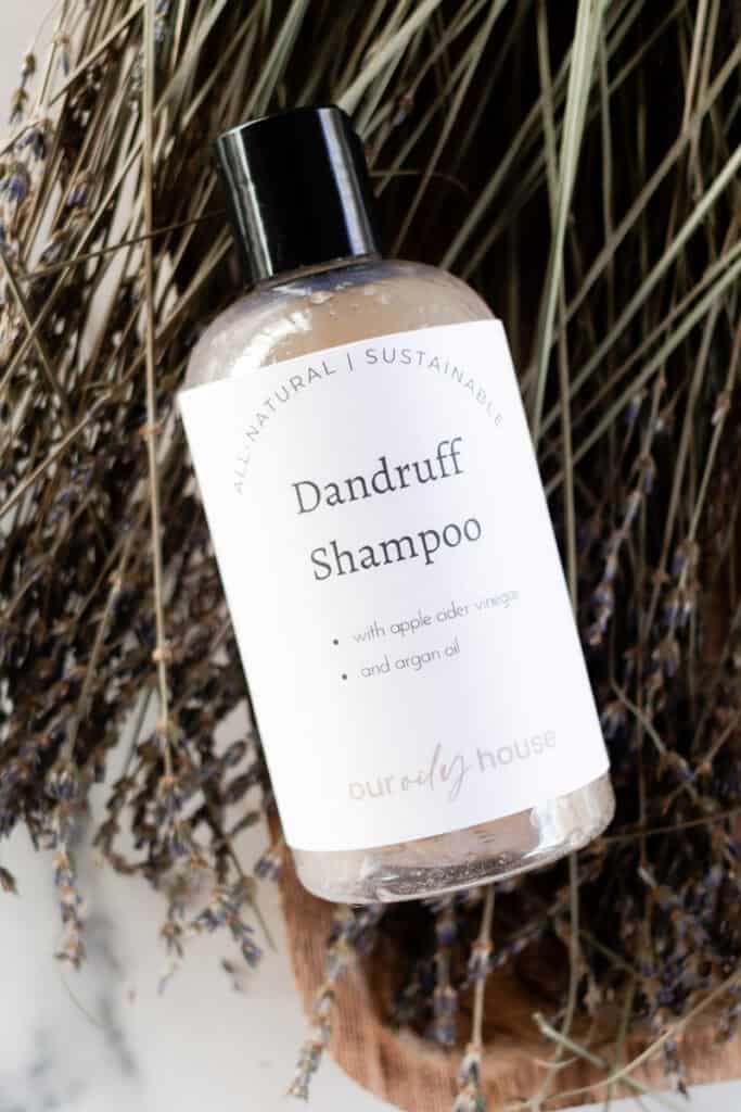Homemade dandruff shampoo bottle. 