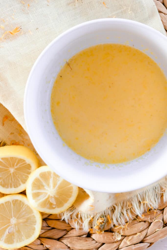 All natural nail soak in a white bowl. 