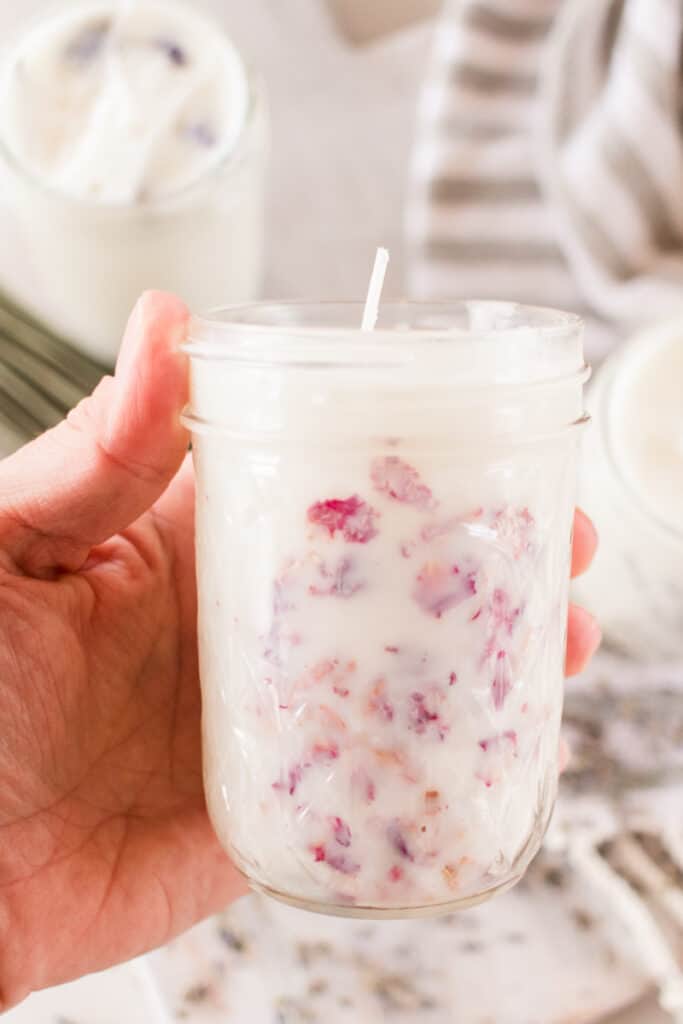 A mason jar candle. 