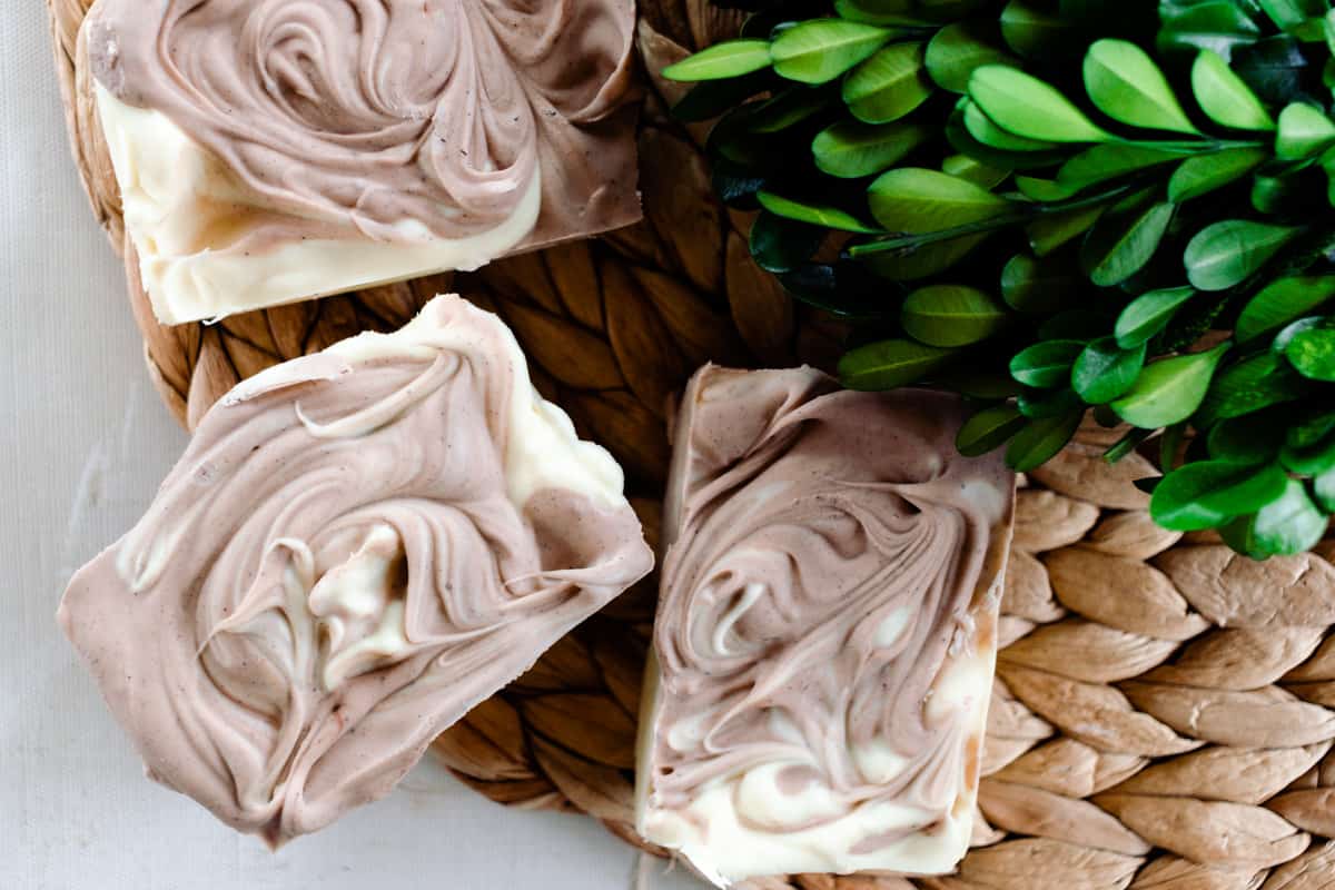 Brown and white mens swirl soap bars.