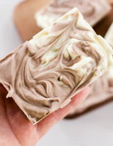 Mens soap bar with brown and white swirls.