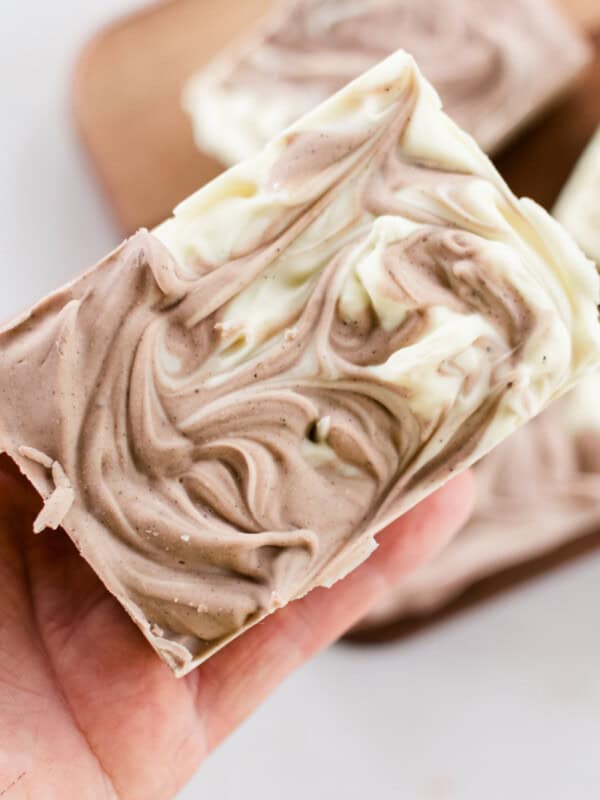 Mens soap bar with brown and white swirls.