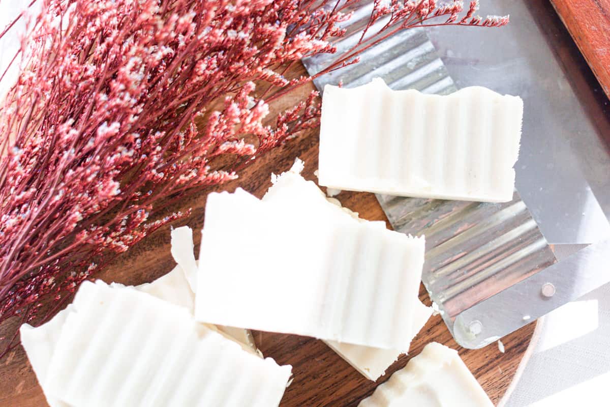 Cutting shea butter soap. 