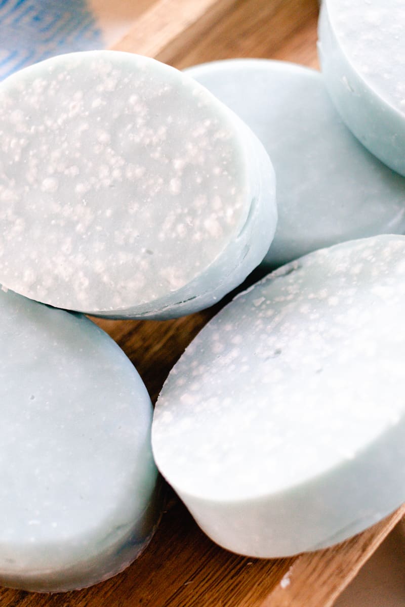 A pile of round sea salt soap bars. 