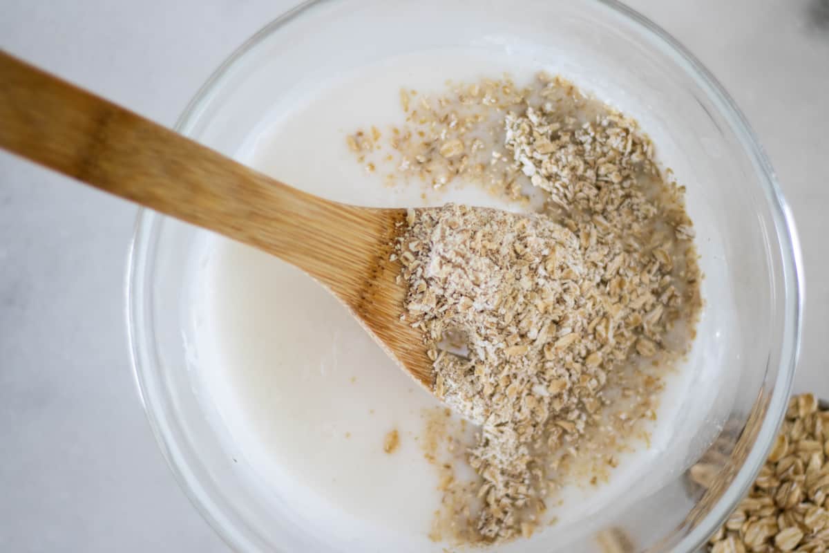 Oats in a mixing bowl. 
