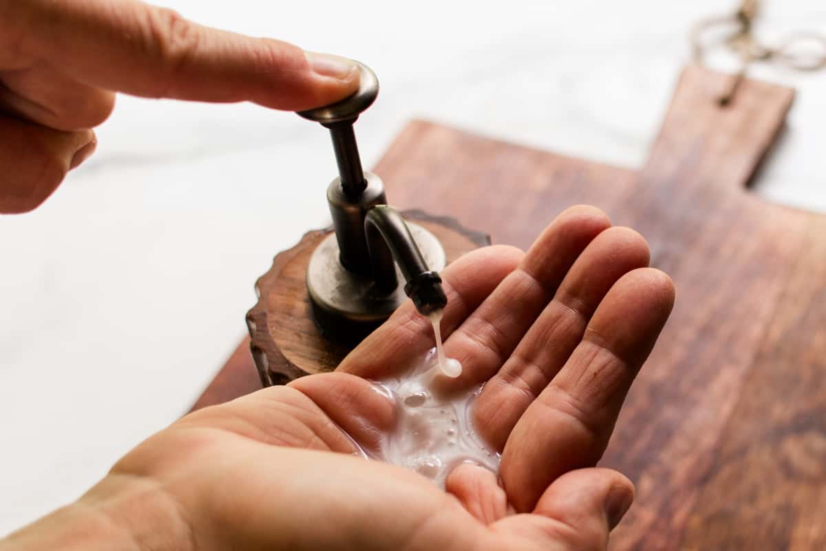 Dispensing liquid soap that was made from a soap bar.