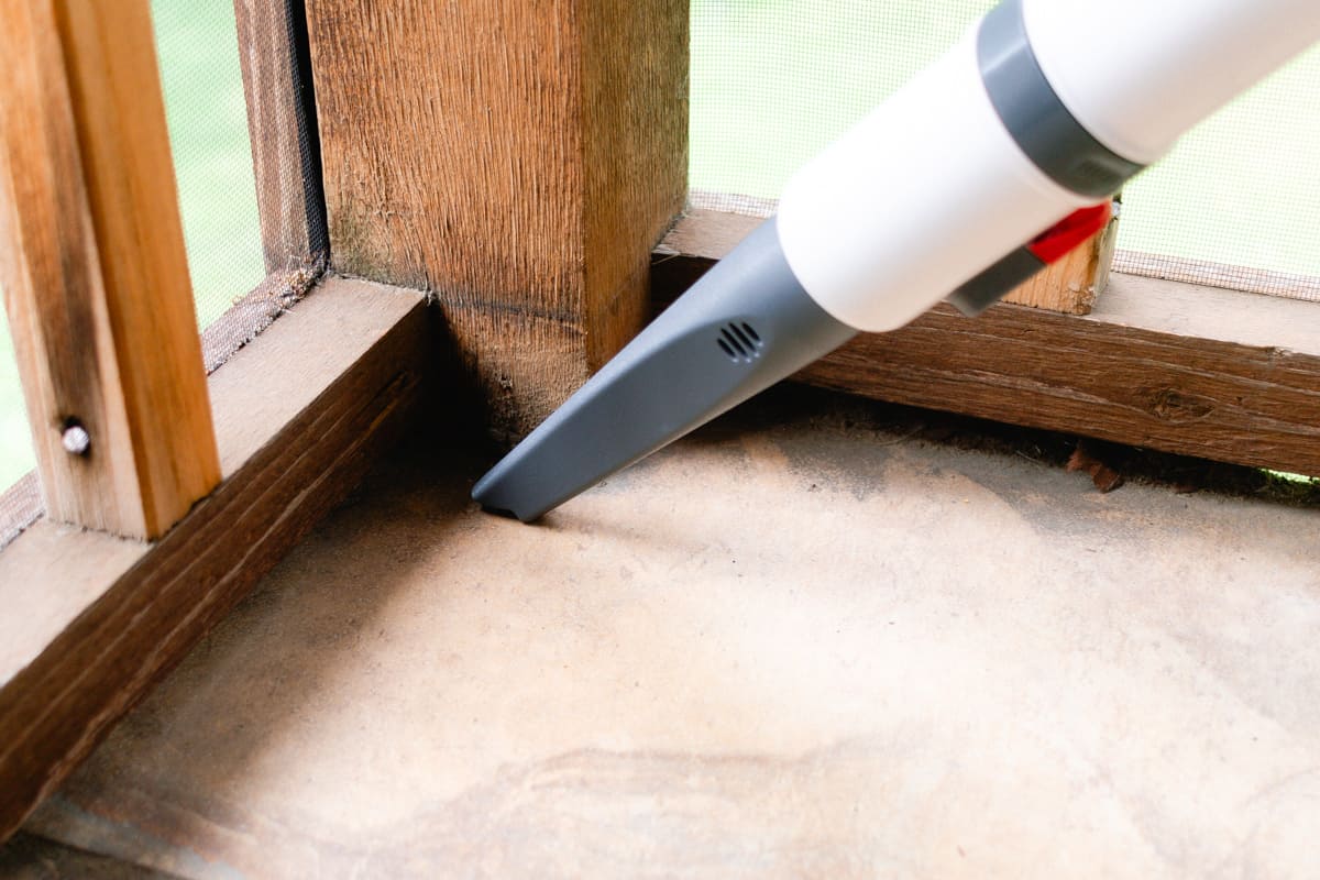 Vacuming the corners where there are signs of spiders.