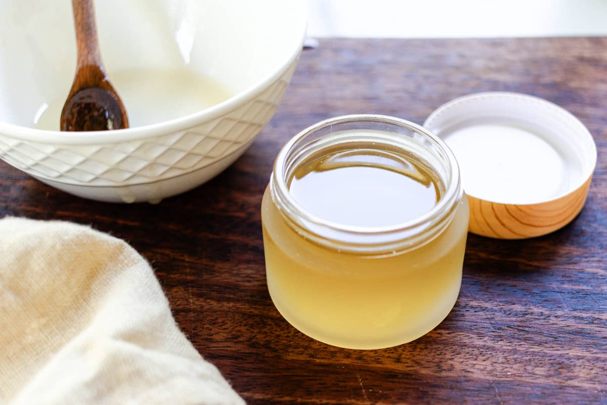 The melted ingredients poured into a small container.