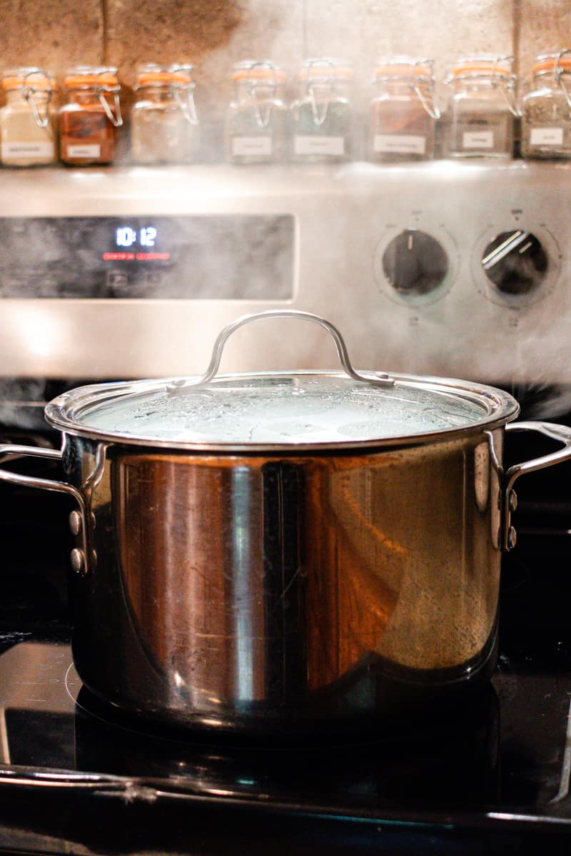Boiling a pot of water.