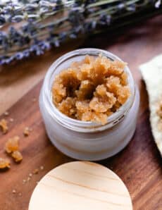 Exfoliator for the underarms stored in a small container.