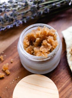 Exfoliator for the underarms stored in a small container.