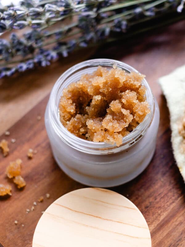 Exfoliator for the underarms stored in a small container.