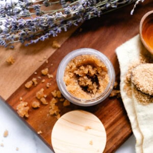 Homemade armpit exfoliator in a small glass container.