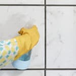 Spraying the mold with a homemade mold spray directly onto the grout.