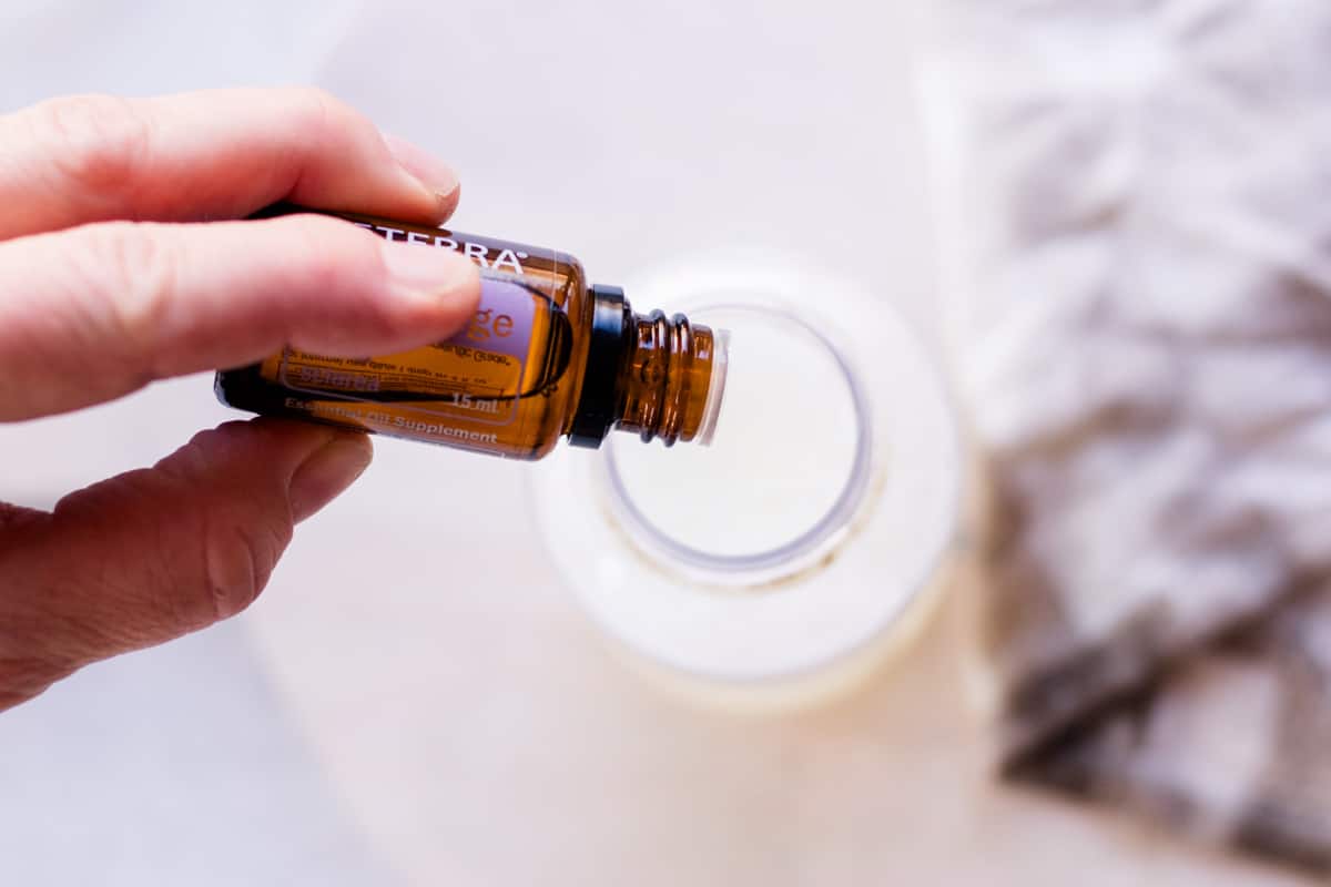 Adding an essential oil as a fragrance to the homemade foaming soap.