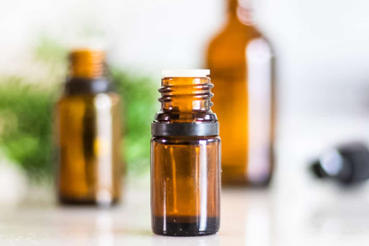 Essential oil bottles for repelling ants.