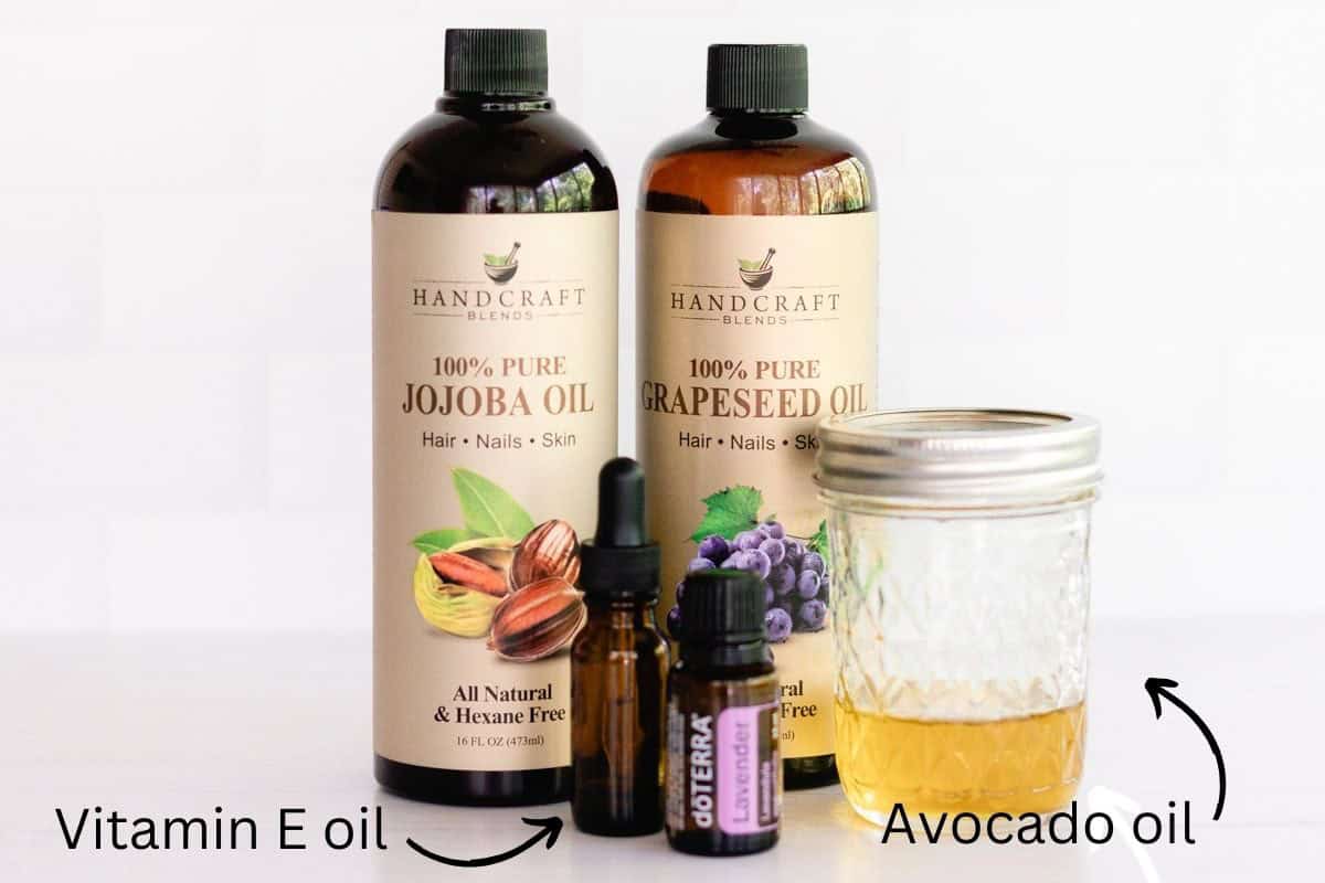 Ingredients for homemade body oil. 