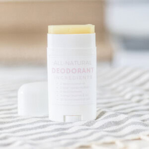Deodorant container with homemade deodorant and printable label.