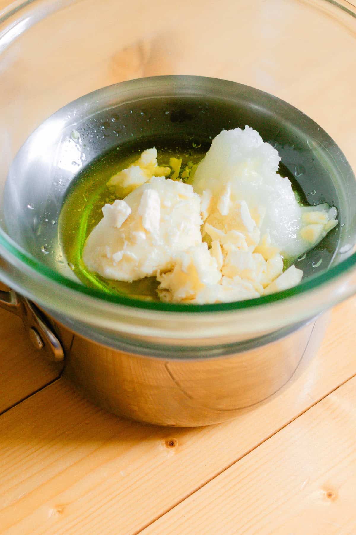 Melting the ingredients together in a glass bowl made into a double boiler. 