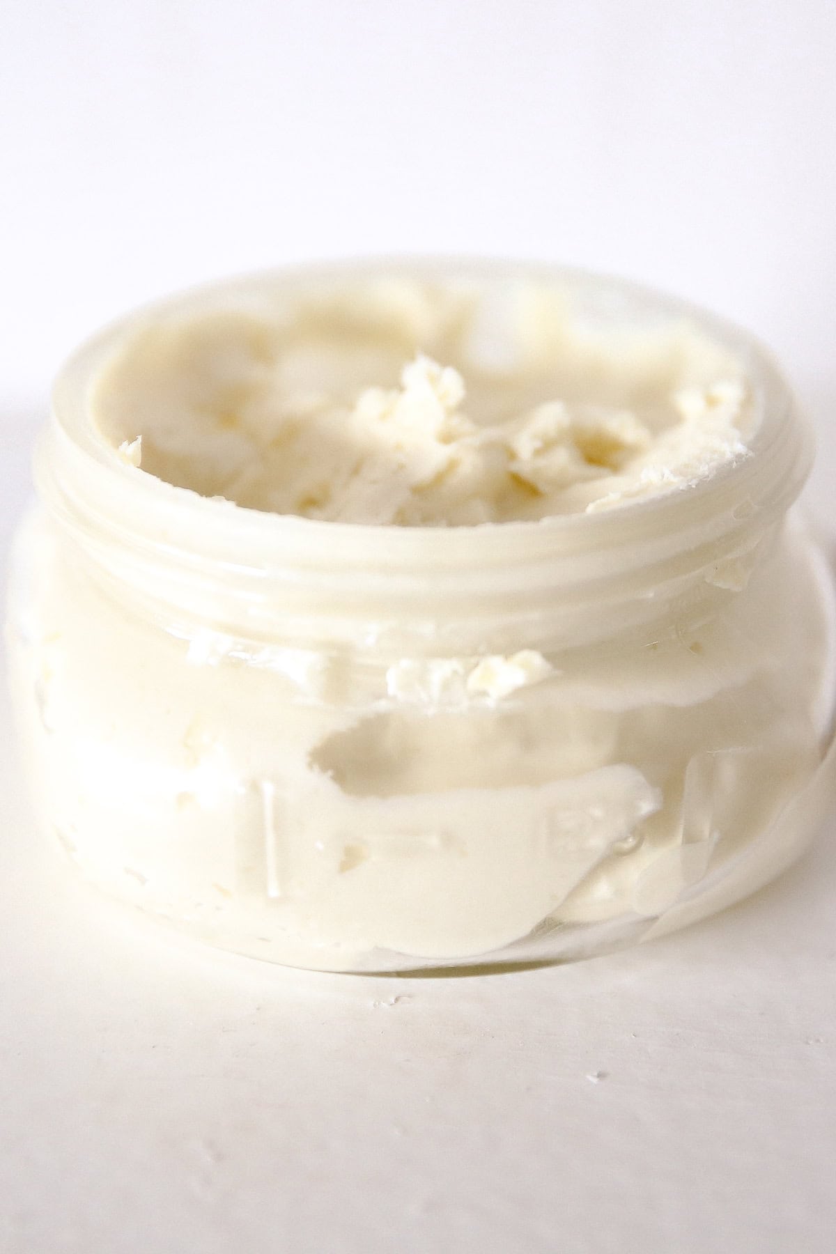 A jar of completed whipped body butter.