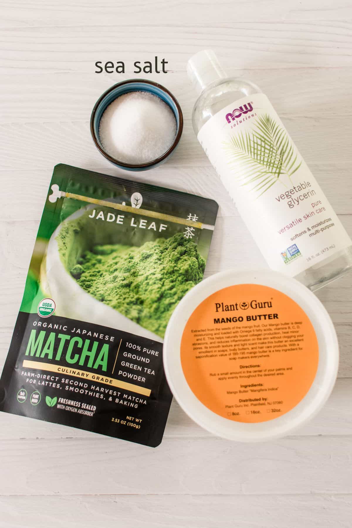 Green tea matcha scrub ingredients.