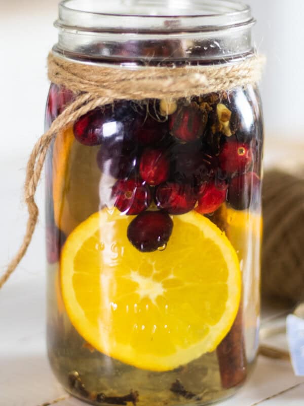 Stovetop potpourri in a glass jar with water.