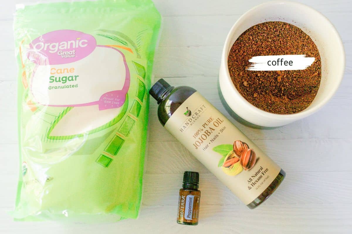 Ingredients needed to make this peppermint face scrub.