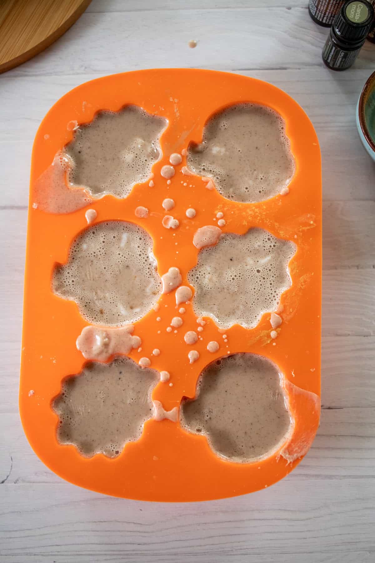 Pumpkin soap in fall-shaped molds.