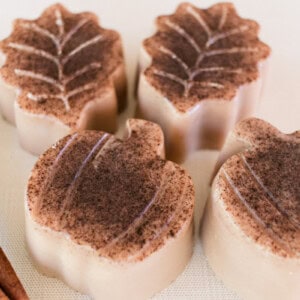 Pumpkin spice soap bars with cinnamon sticks.
