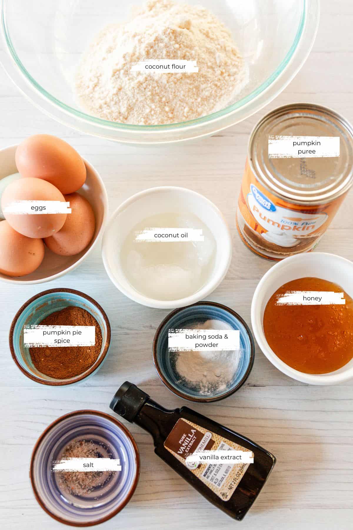 Ingredients needed for Paleo Pumpkin Bread.