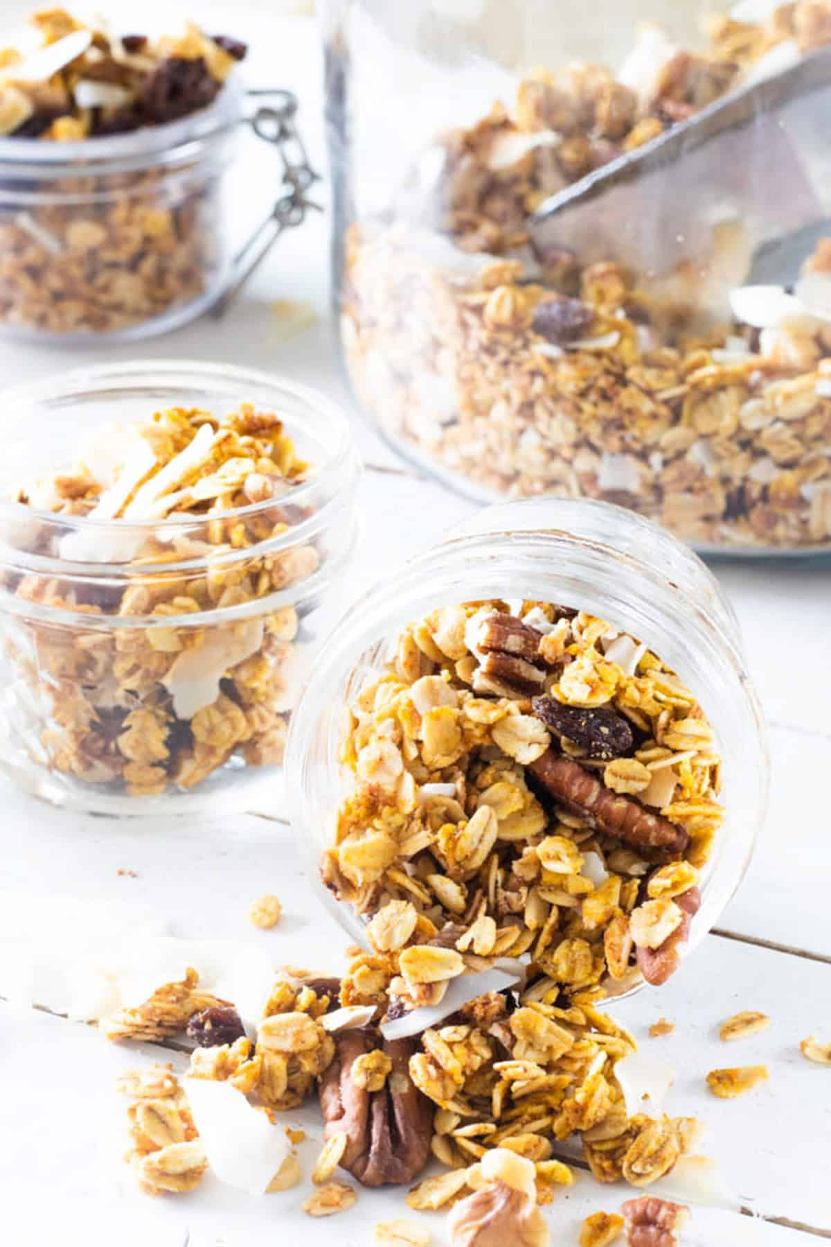 Jars of homemade pumpkin granola.