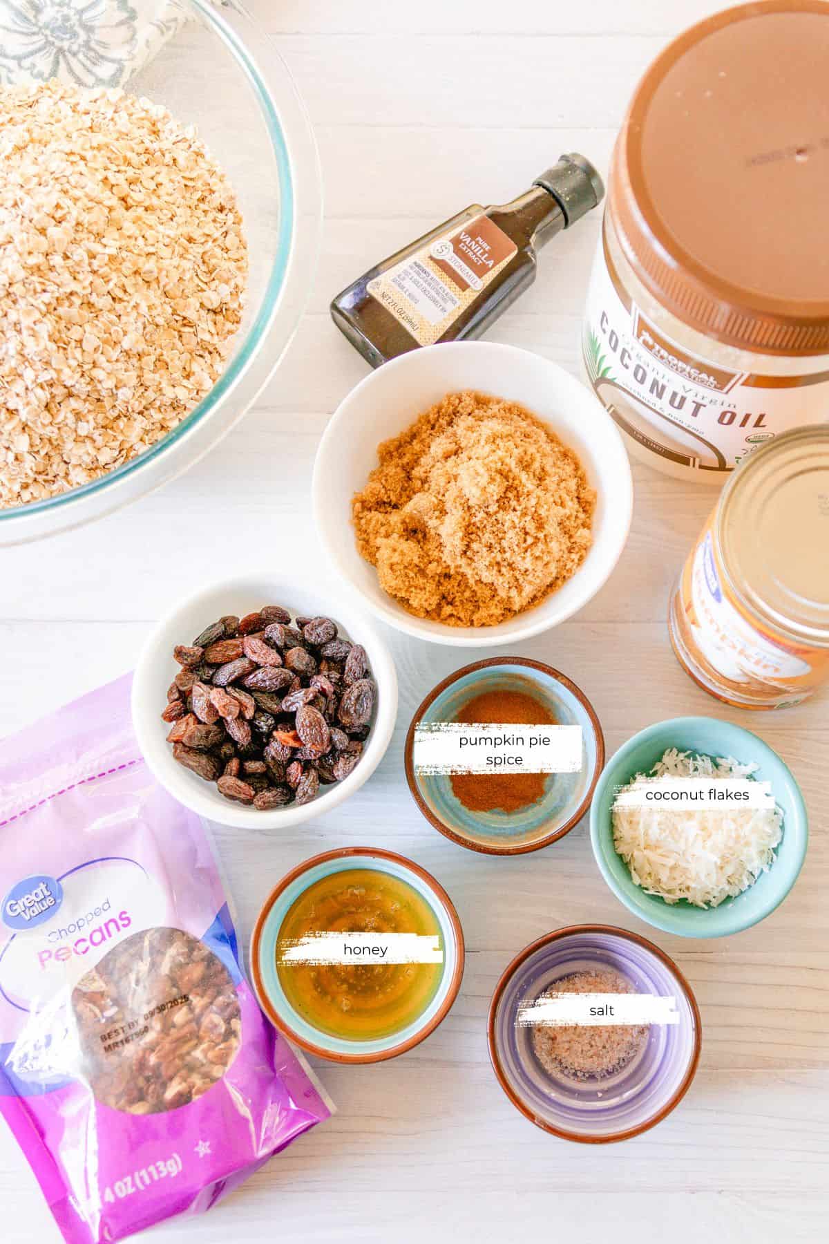 Ingredients for homemade pumpkin granola.