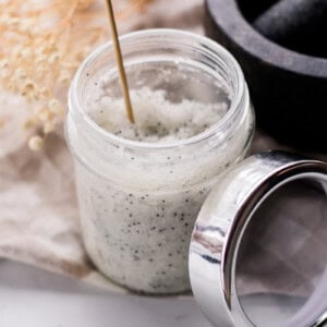 A jar of dead sea salt scrub.