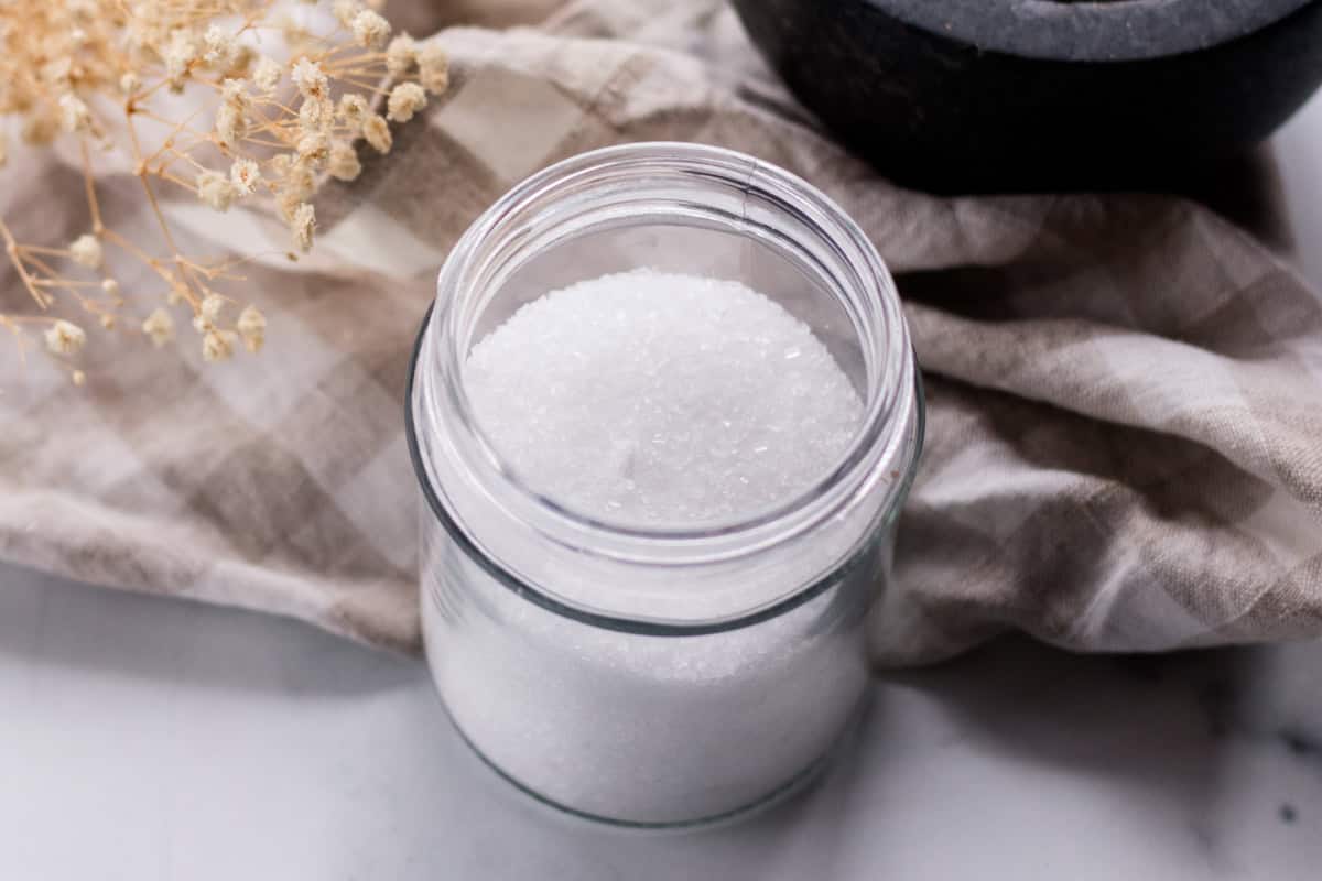 Salt in a glass jar.