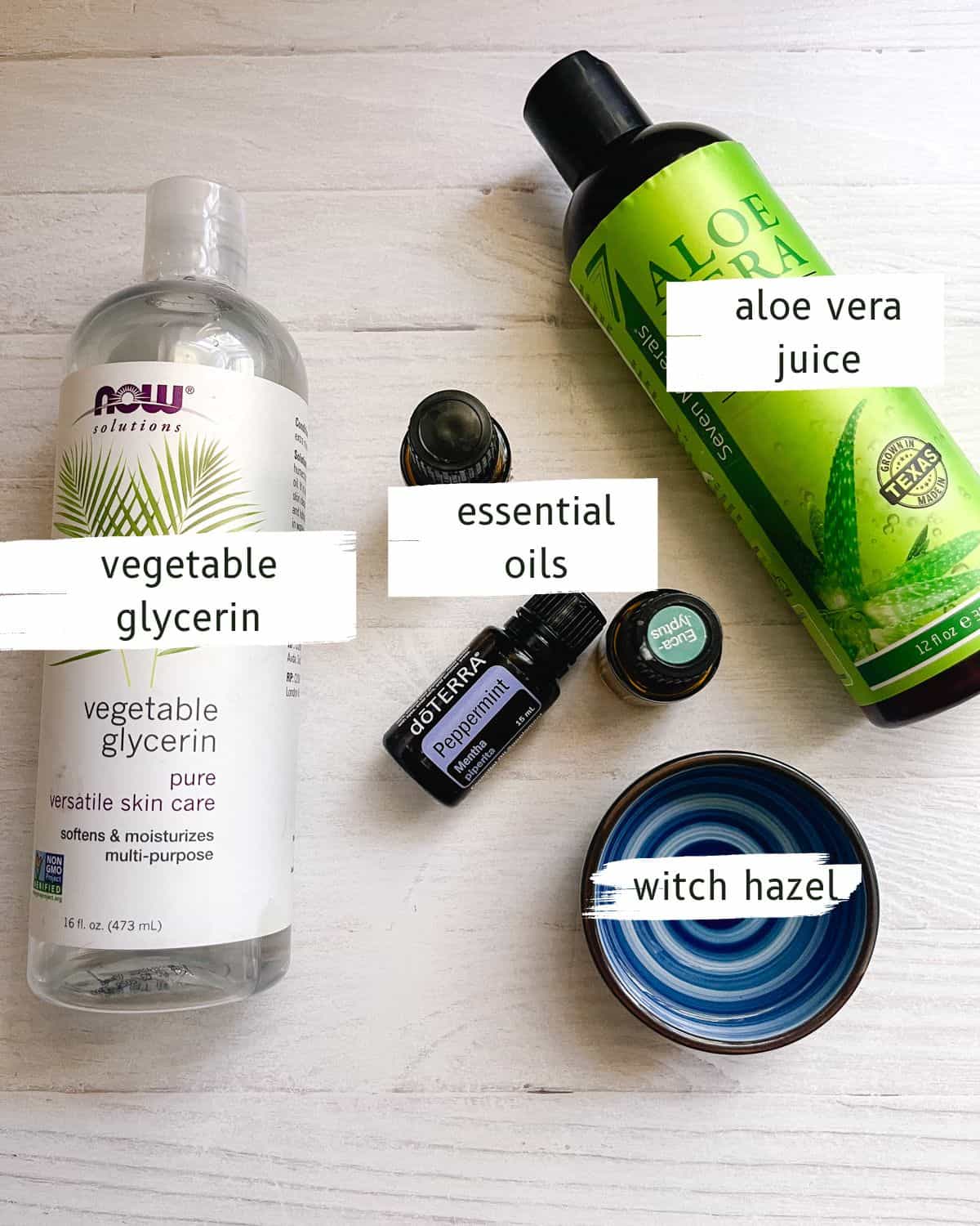 Ingredients for homemade aftershave. 