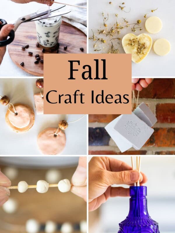 Six different fall craft ideas in a photo collage.