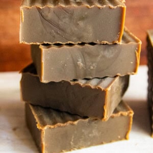 A stack of homemade pine tar soap.