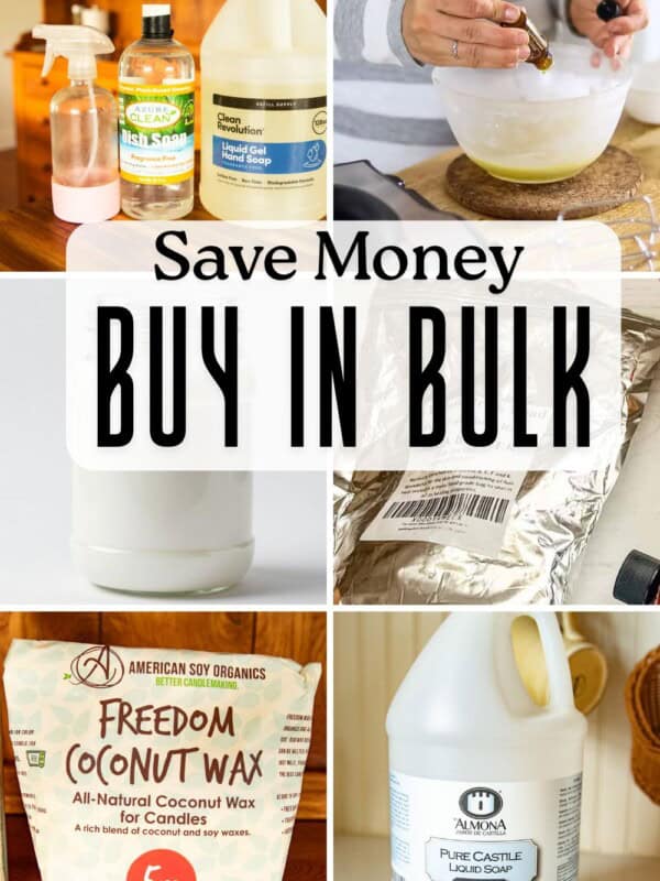 Save money buy in bulk with image collage of bulk natural ingredients.