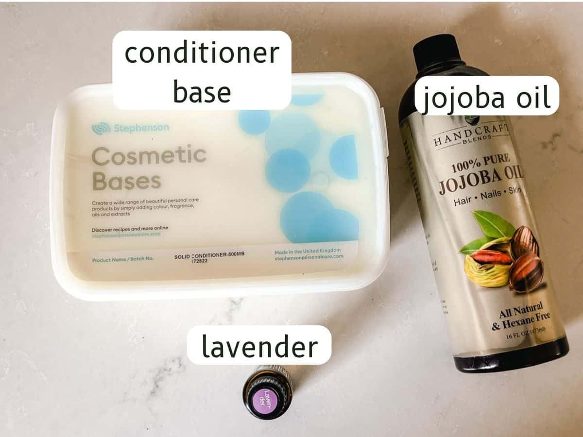 Melt and pour conditioner bars ingredients labeled. 