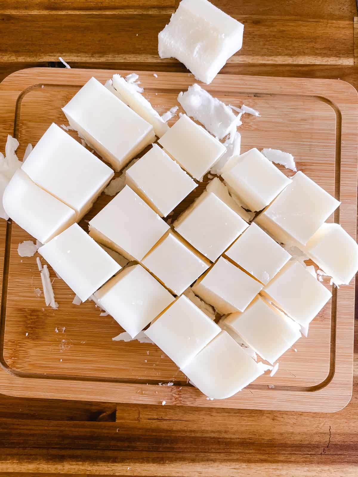 Conditioner base diced into cubes.