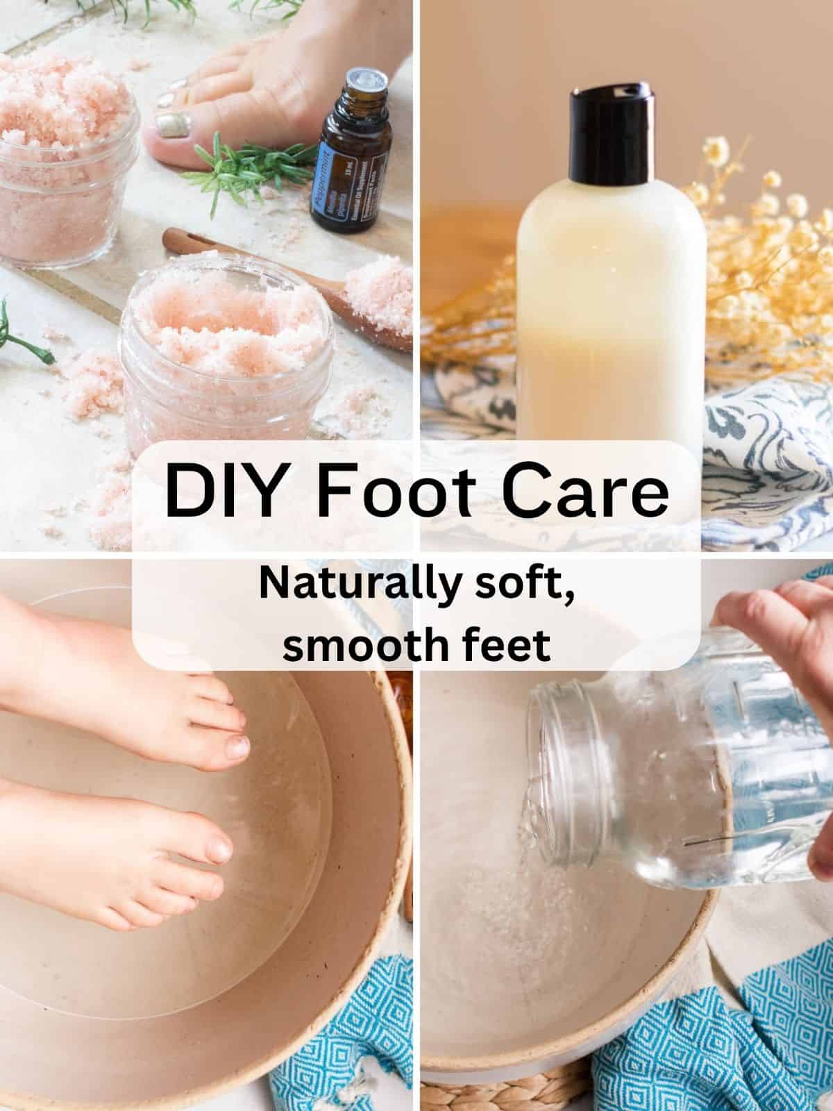 DIY Foot Care collage with different foot care recipes. 