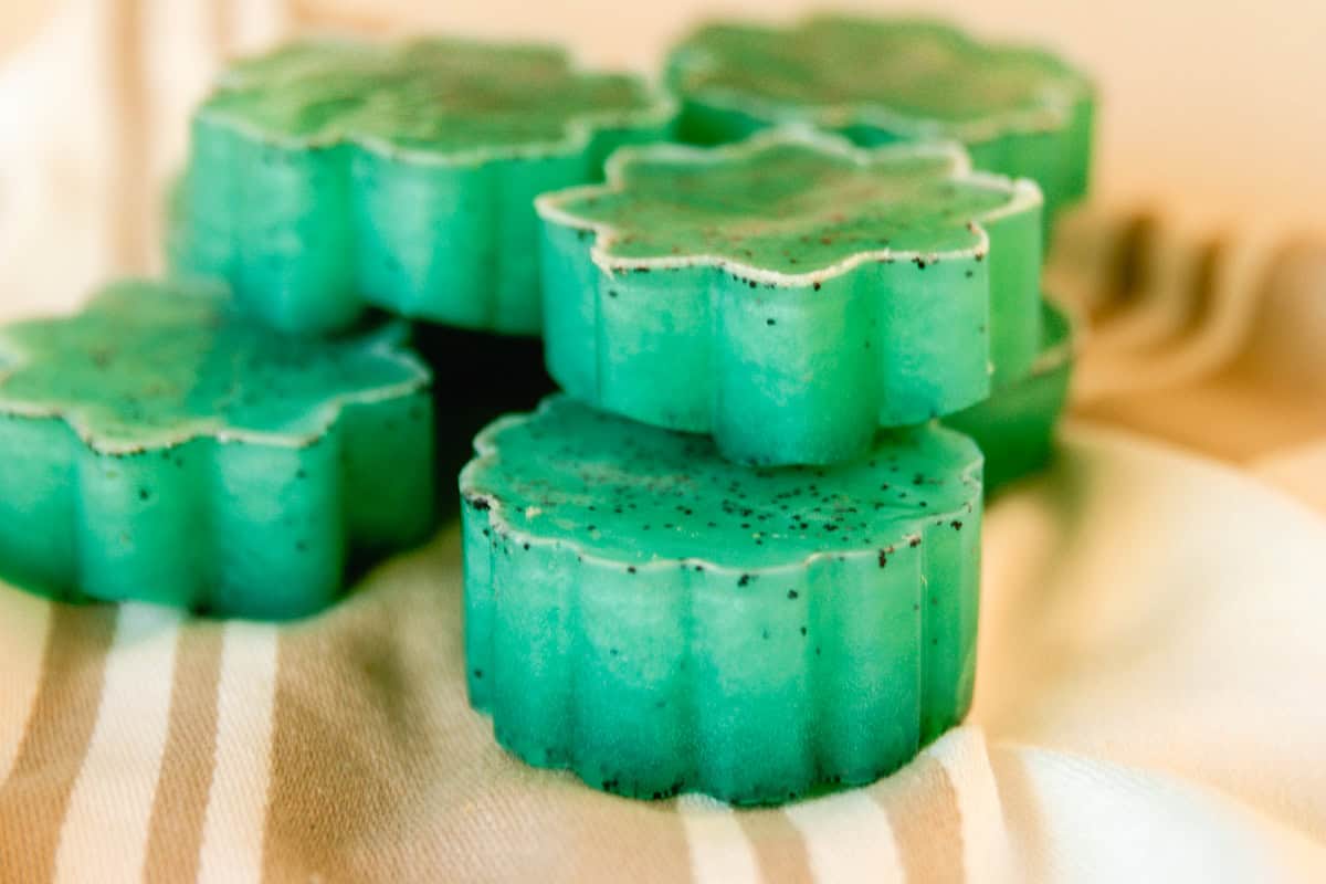 Stacks of lime mint soap bars. 