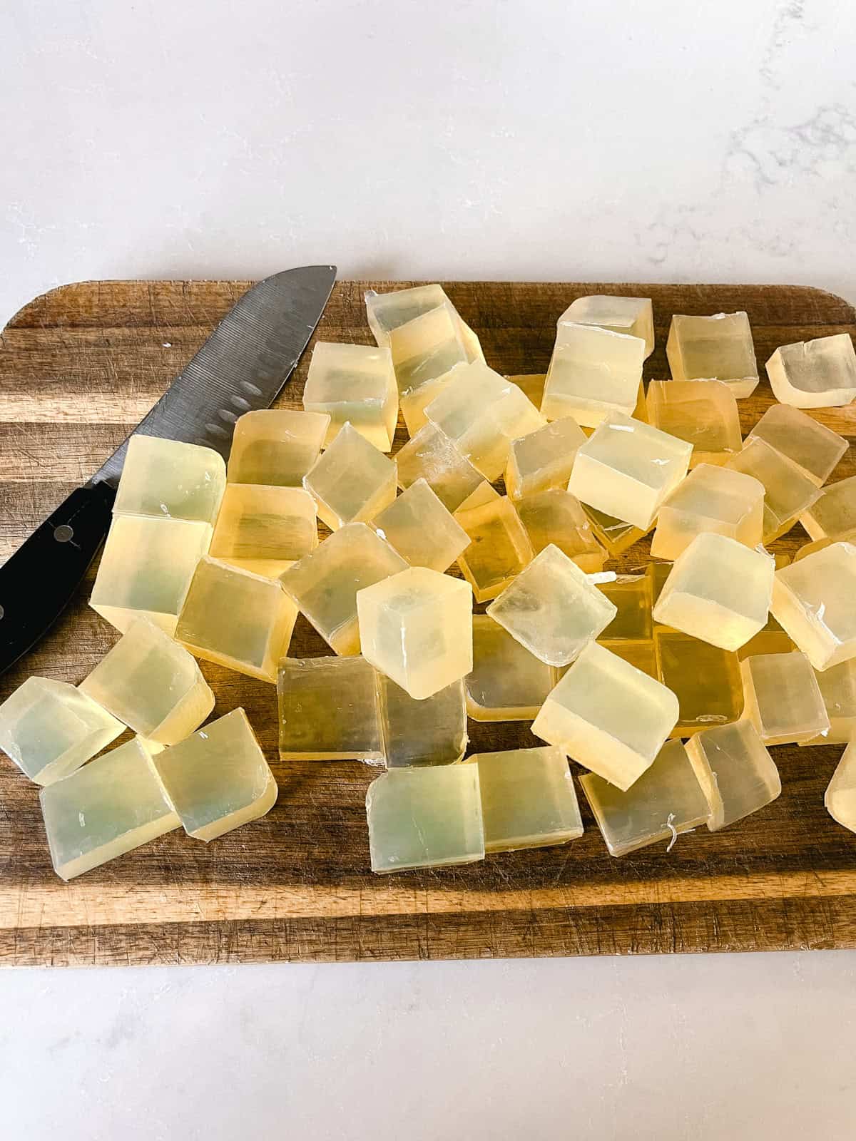 Glycerin soap base cut into cubes.