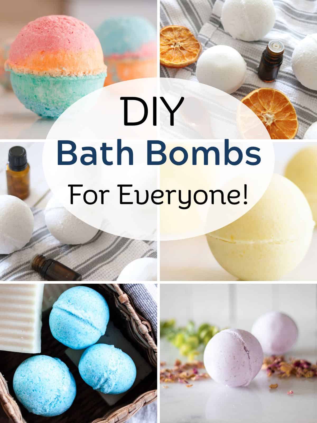 DIY bath bomb recipes collage. 